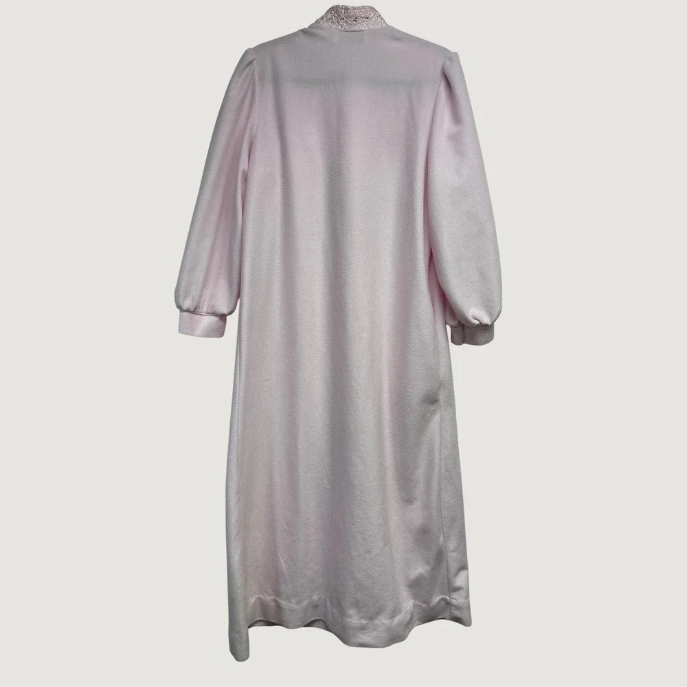 Vintage Vandemere Robe Women L Pink Fleece Zip Front Grandmacore Housecoat